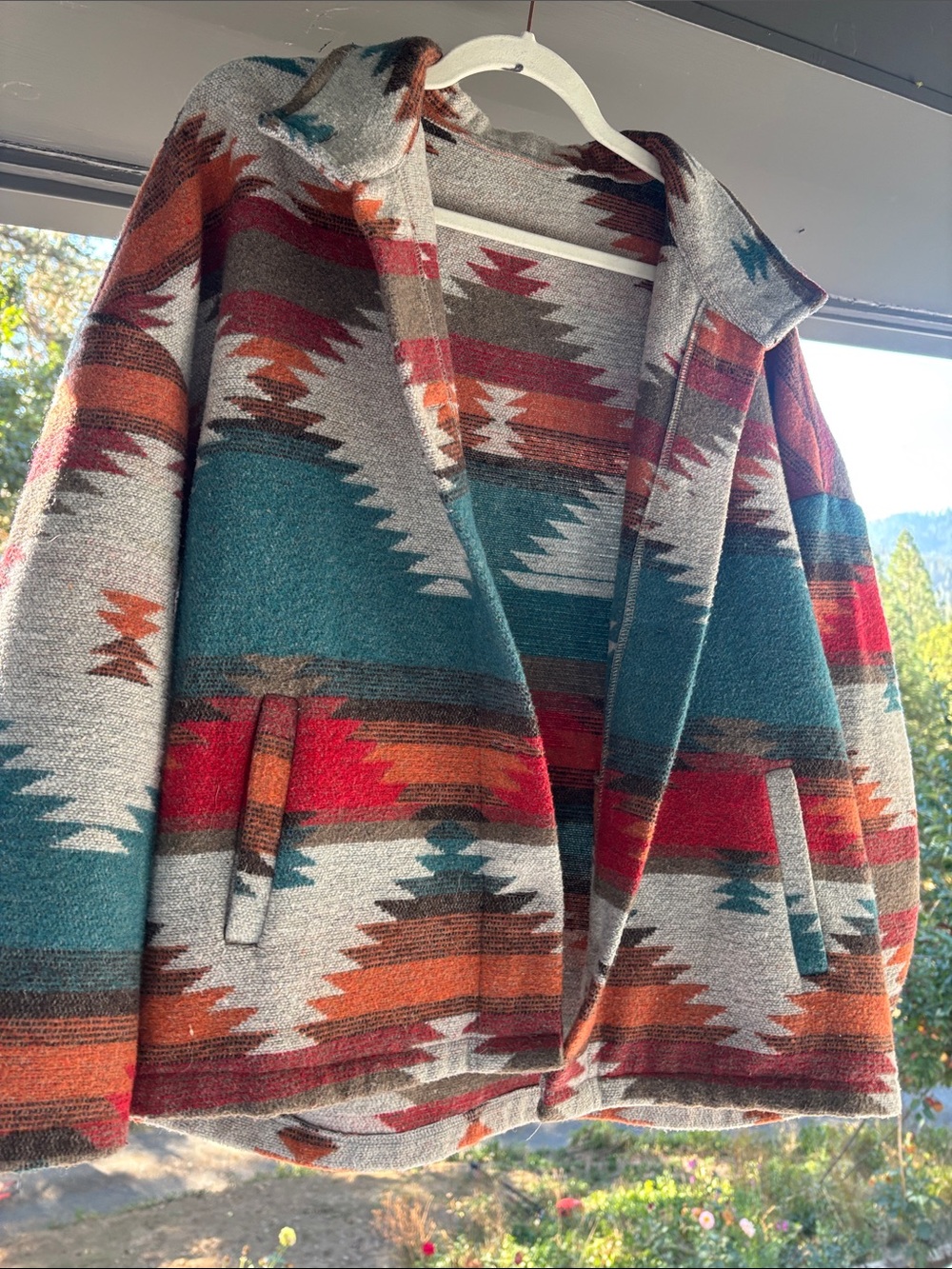 Southwestern Pattern Teal & Red Button-Front Women's Cardigan - Picture 3 of 3